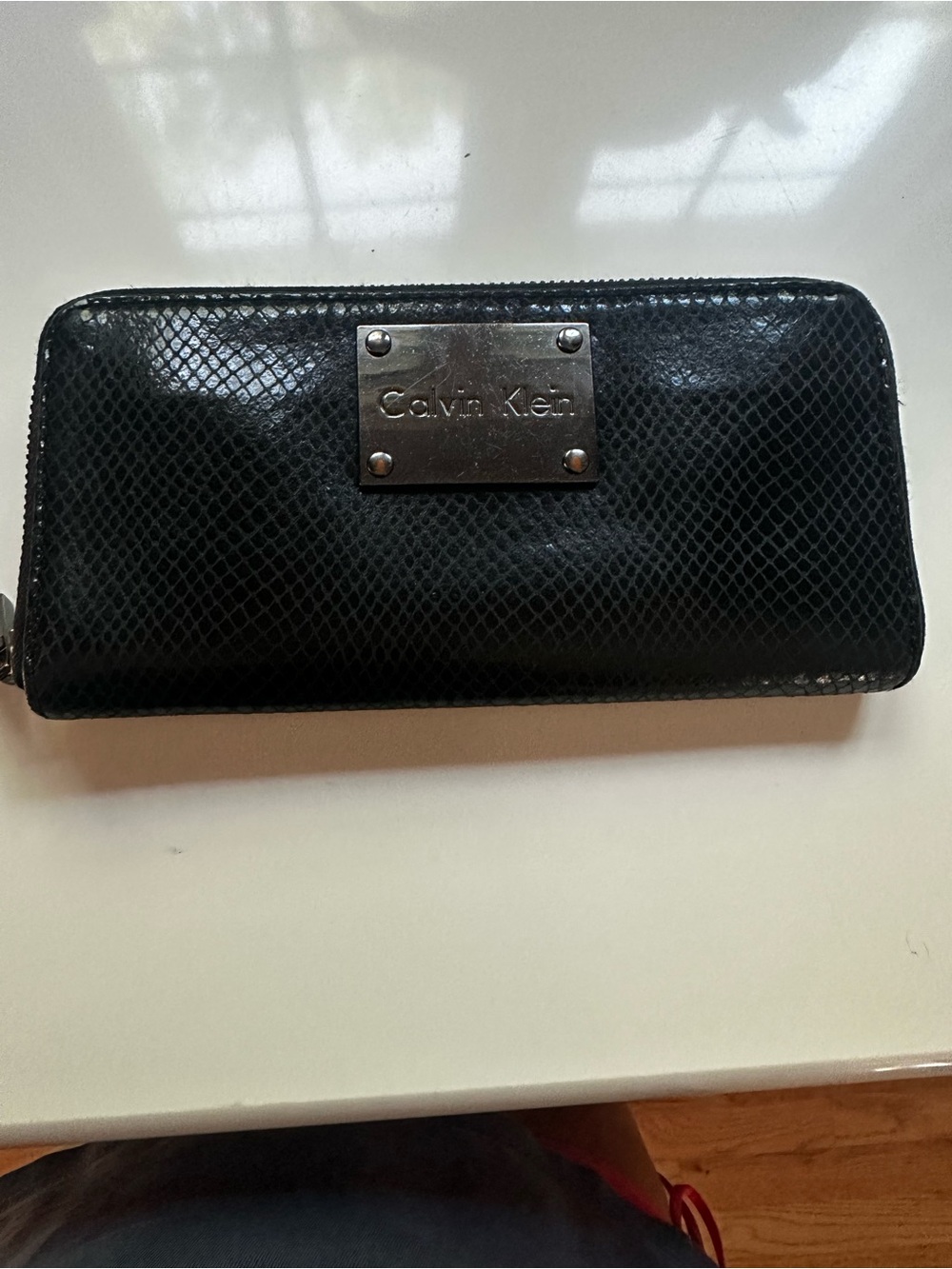 Calvin Klein Black Leather Textured Zip Wallet
